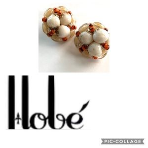 Hobe Vintage Clip Earrings Cream Orange